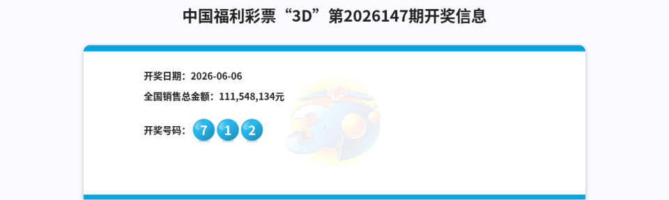 福彩3D第2026147期开奖公告